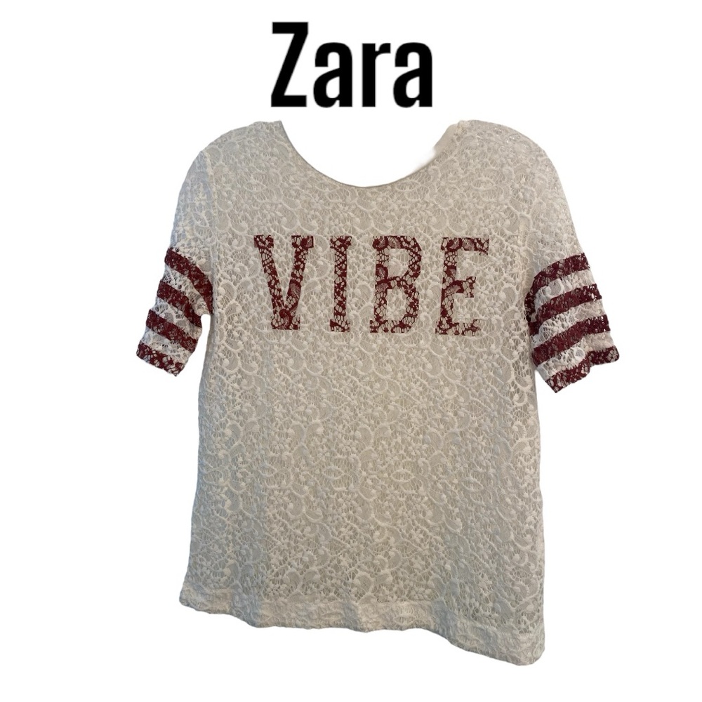 Zara “Vibe” white lace crop Top M